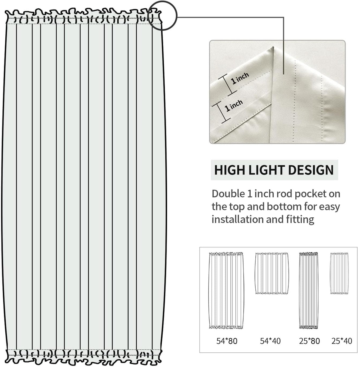 DWCN French Door Curtains – Rod Pocket Thermal Blackout Curtain for Doors with Glass Window, Kitchen and Patio Doors for Privacy, 25 X 80 Inches Long, 1 Curtain Panel with Tieback, Ivory