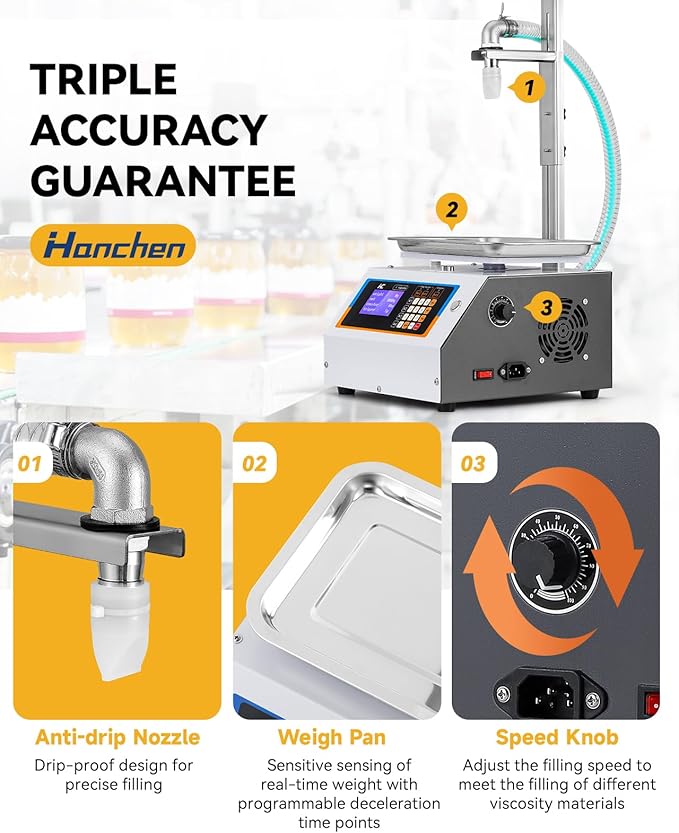 Hanchen Weight Honey Filling Machine Automatic Bottling Machine with Cleaning Mode Gear Pump for Laundry Detergent, Sauce, Ketchup
