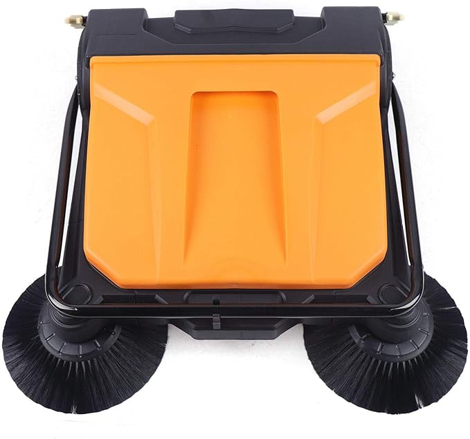 Eapmic Commercial Walk Behind Sweeper 26" Industrial Hand Push Floor Sweeper Outdoor Indoor Foldable Manual Sweeping Machine with 4 Gal Trash Bin for Basement, Garage, Driveway, Hotel