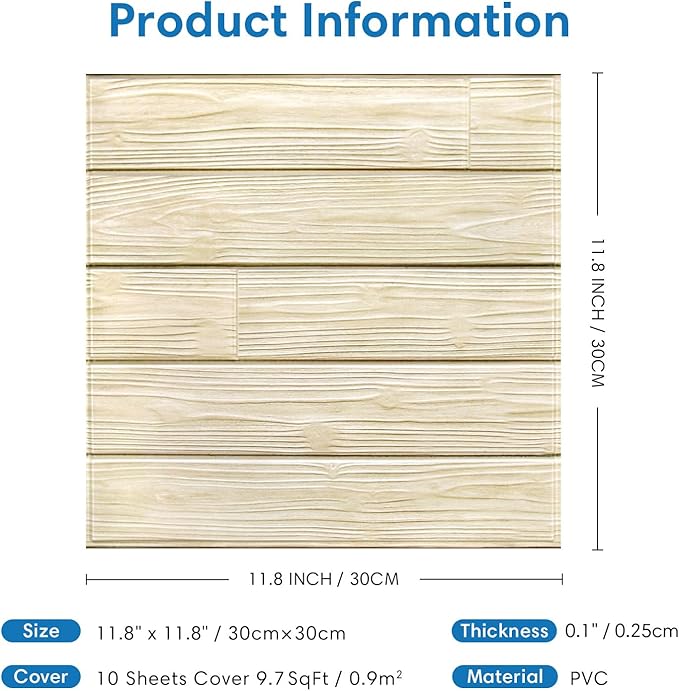 COMSTICKC Peel and Stick Faux Wood Wall Sticker Wall Panels, Ultra-Light Thin
