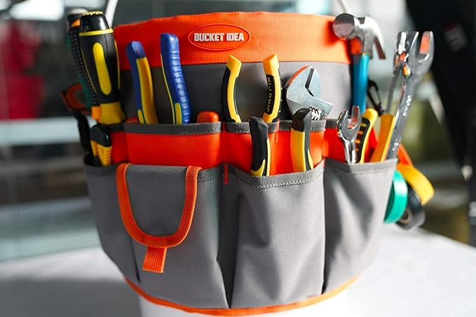 MELOTOUGH Bucket Idea Bucket Tool Organizer With 35 Pockets Fits to 3.5-5 Gallon Bucket (Orange) …