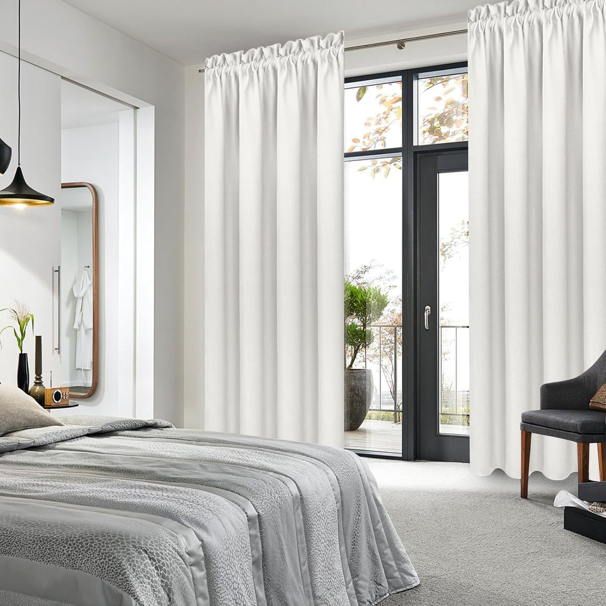 DWCN Blackout Curtains Thermal Insulated, Energy Saving & Noise Reducing Bedroom and Living Room Curtains, Ivory, W 42x L 84 Inch, Set of 2 Rod Pocket Curtain Panels