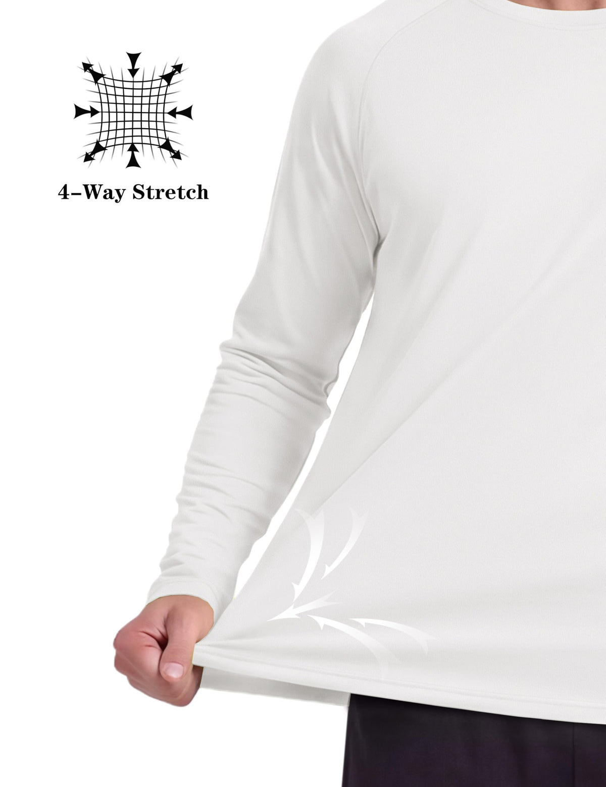 KEFITEVD Mens Sun Shirts UV Protection Long Sleeve Quick Dry Swim Shirts SPF UPF 50+ Rash Guard Running Fishing T-Shirts White