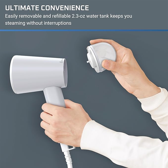 Rowenta Travel Steam Handheld Steamer 2.3 Oz Tank Capacity, Foldable,Easy Steam, Effortless wrinkle removal, 1100 watts Portable, Ironing, Fabric Steamer, Vacation Essentials, Gray, DR1011