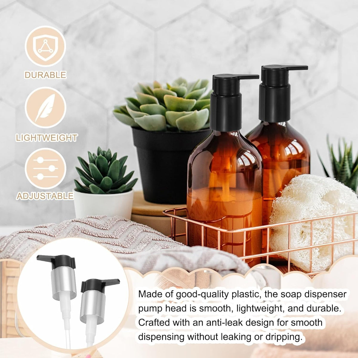 uxcell 2 Pcs Soap Dispenser Pump Heads, Hand Soap Dispensers Top Pumps Replacement Clip-on Pumphead for Standard 24/410 Neck Size Bathroom Lotion Shampoo Bottle, Silver Black