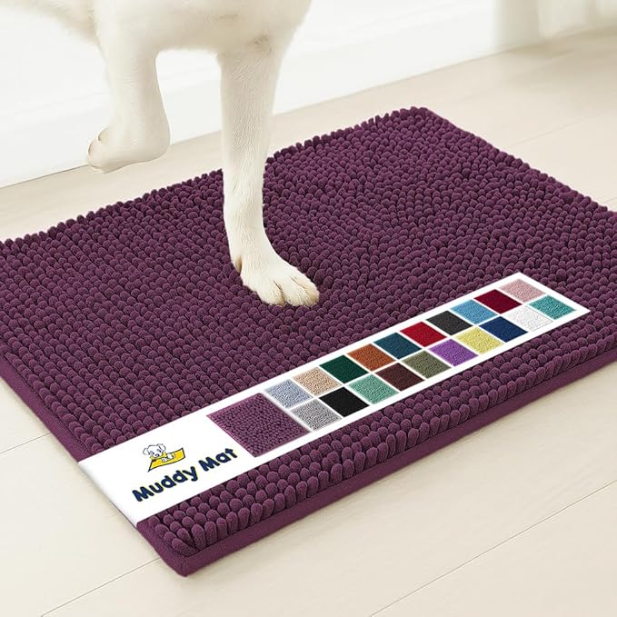 Muddy Mat® | Super Water Absorbent Door Mat Indoor, Microfiber Quick Dry Chenille Entryway Rug,Slip Resistant Front Door Mat,Indoor Mats for Entryway,Machine Washable Pet Rug, Dark Purple 48" x 60"