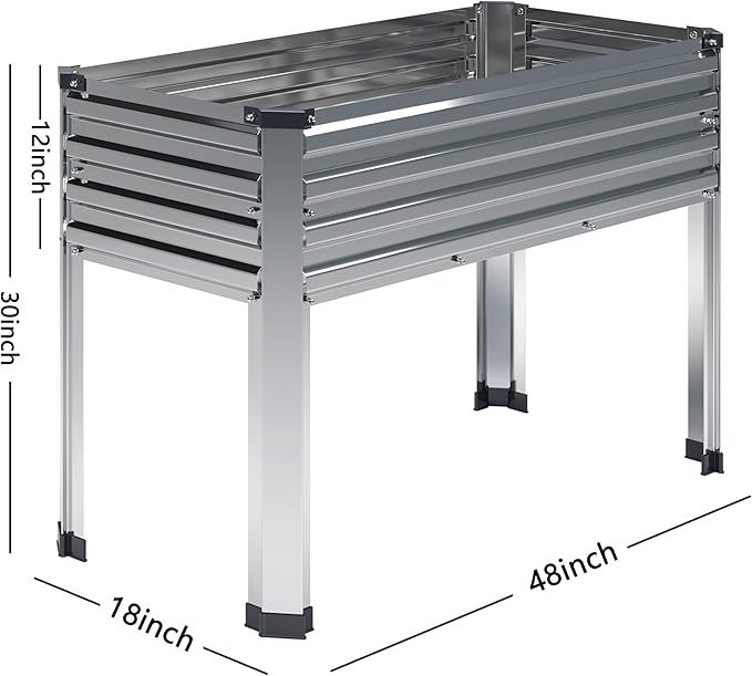 DIIYIV 2PCS Galvanized Raised Garden Bed with Legs,2PCS 48×18×30in Elevated Planter Box for Backyard,Outdoor Garden, Patio, Balcony, 300lb Capacity,Silver