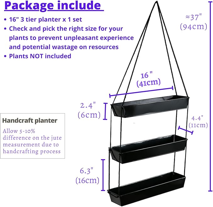 LaLaGreen 16 Inch Wall Mounted Tiered Planter