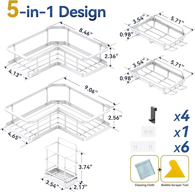 YASONIC Corner Shower Caddy, No Drilling Shower Shelf