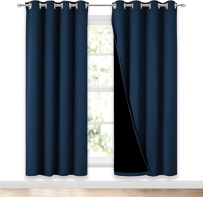 NICETOWN Moroccan Blue Full Shade Curtain Panels, Pair of Energy Smart & Noise