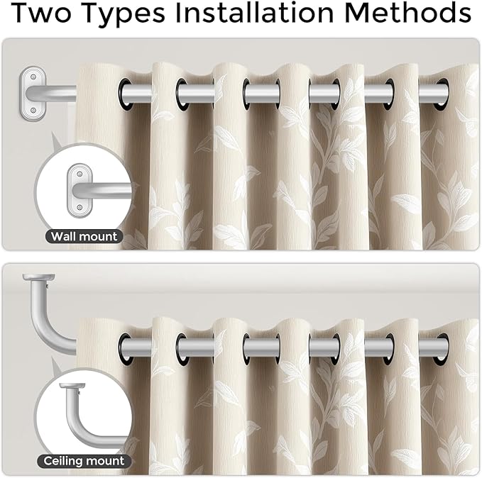 Curtain Rods 32-46 Inch, 1 Inch Adjustable Heavy Duty Room Darkening Window