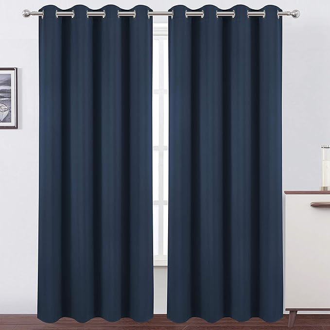 LEMOMO Navy Blue Thermal Blackout Curtains/52 x 95 Inch/Set of 2 Panels Room