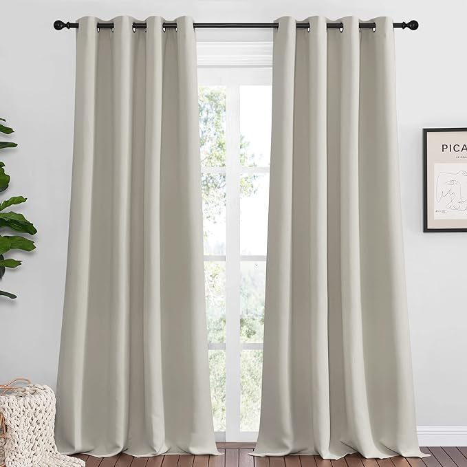 NICETOWN Natural Room Darkening Curtains 120" Long