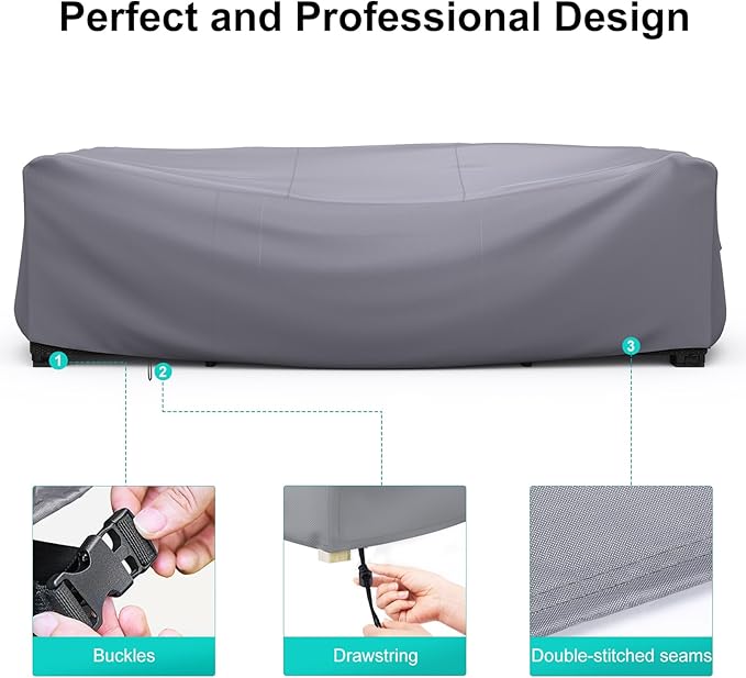 Patio Furniture Set Cover Waterproof, Heavy Duty Funiture Covers for Outdoor Sectional Sofa Set Wicker Rattan Table Chair Rectangular,90"L×62"W×28"H,Grey