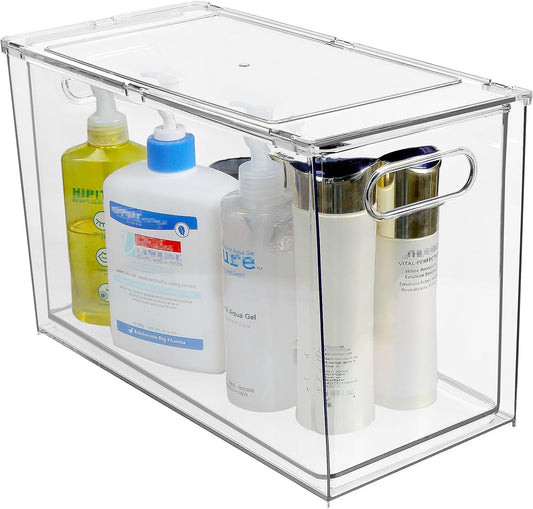 shopwithgreen Refrigerator Organizer and Storage Bins with Pull-out Drawer, Stackable Clear Fridge Drawer Organizer with Handle Design, Plastic Kitchen Pantry Storage Containers, 1Pack, 9.5QT