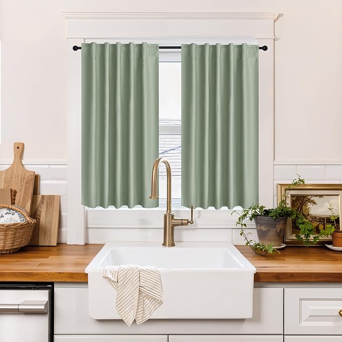 RYB HOME 100% Blackout Basement Curtains 36 inches Long, Heat & UV Blocking