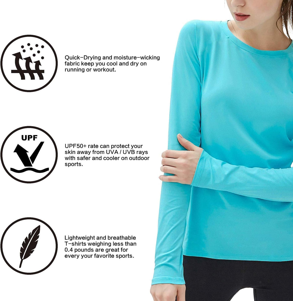 Skiennix Women's UPF 50+ Long Sleeve Workout Shirt - Quick Dry UV Sun Protection | Size L