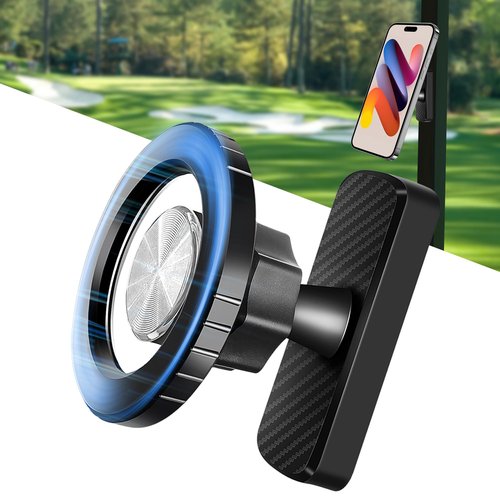 Magnetic Phone Holder for Golf Cart, Car, Gym & Home Strong Magnet Mount with 360° Adjustable Rotation Anti-Slip Rubberized Base Compatible with iPhone & Android with Magnetic Ring Gifts for Golfers