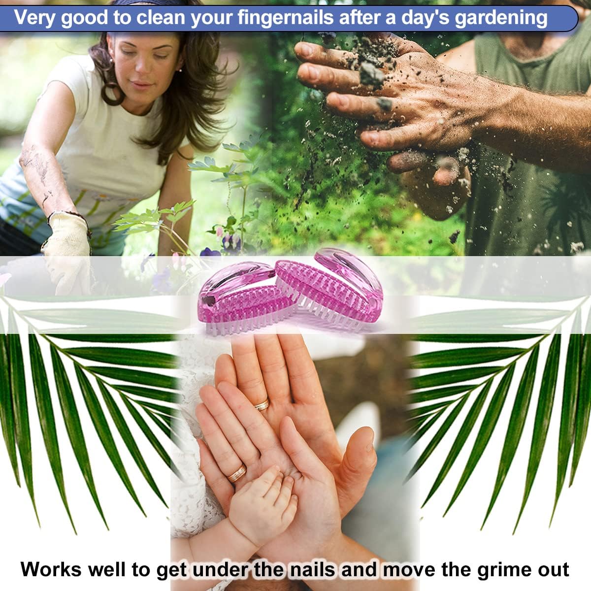 Handle Grip Nail Brush for Cleaning Fingernails Hands & Under Nails, Stiff Bristle Mechanic Scrub Brush Cleaner for Men Women, Pedicure Scrubbing Tool kit - 4 Pink