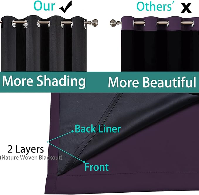 Yakamok 100% Blackout Curtains 84 Inches Long, 2 Thick Layers Heat and Full