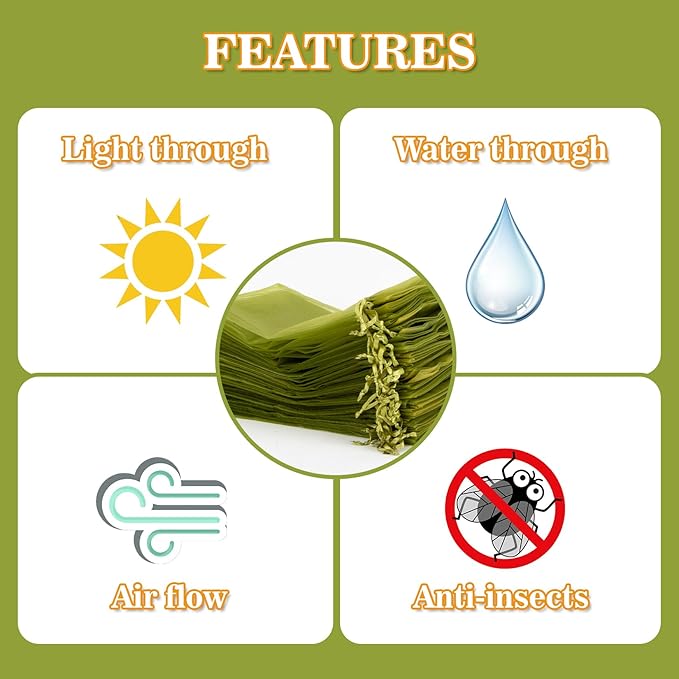 Sukh 100PCS Fruit Protection Bags - 6"x8" Fruit Cover for Fruit Tree Netting Fruit Nets to Protect Fruit Mesh Organza Bags Green Net Bags for Fruits & Vegetables