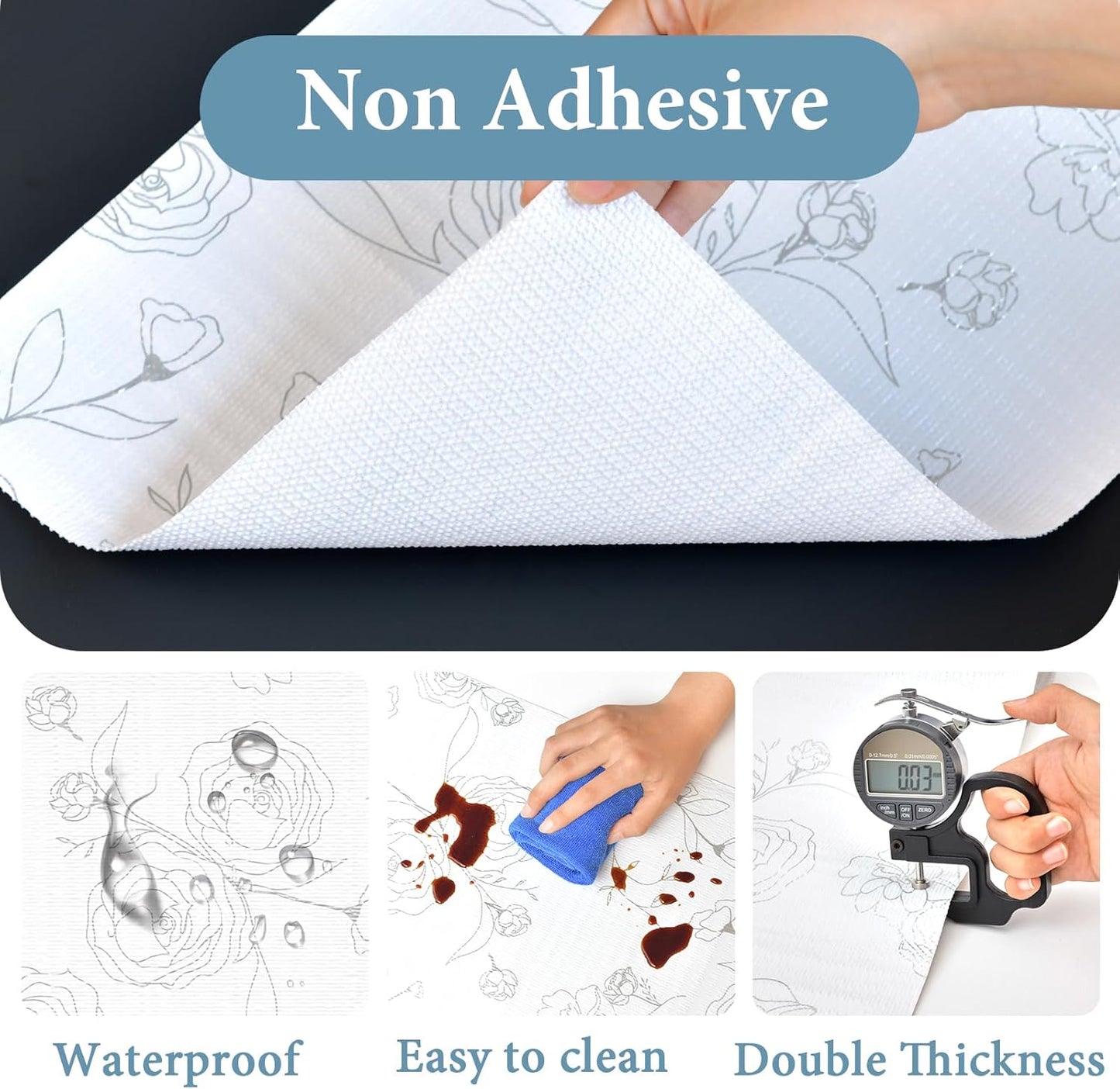Shelf Liners for Kitchen Cabinets 17in x 30FT Non Adhesive Drawer Liner Sliver Floral Thickened Shelf Liner Paper Strong Non-Slip Easy to Clean for Tool Box Refrigerator with Knife and Tape Measure