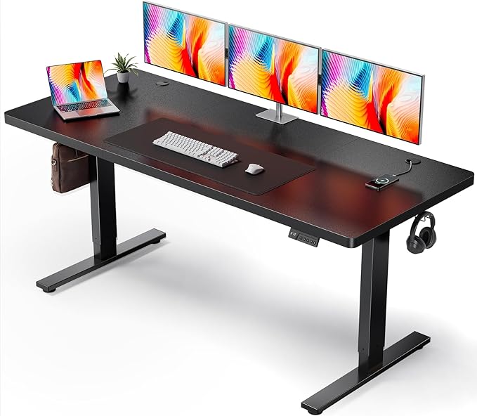Electric Standing Desk Adjustable - 71x30 Inch Sit Stand Desk with 1 Inch Thick Tabletop, Double Beam Frame, 3 Memory Height Adjustment, Cable Management for Home Office