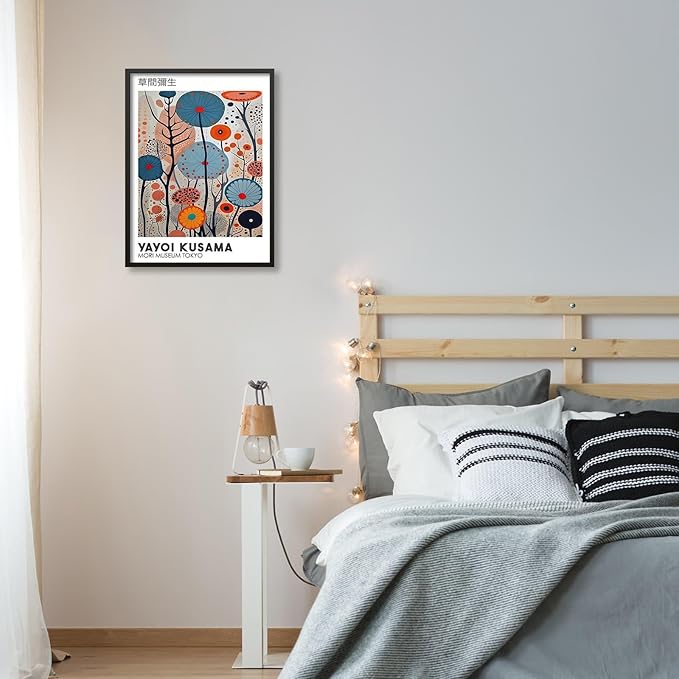 Yayoi Kusama Black Framed Wall Art 11x14in Vintage Japanese Painting Posters