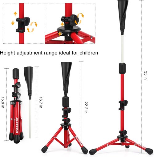 BaseGoal Kids Baseball Tee - Adjustable Height Youth Teeball Set for Softball & Baseball Play