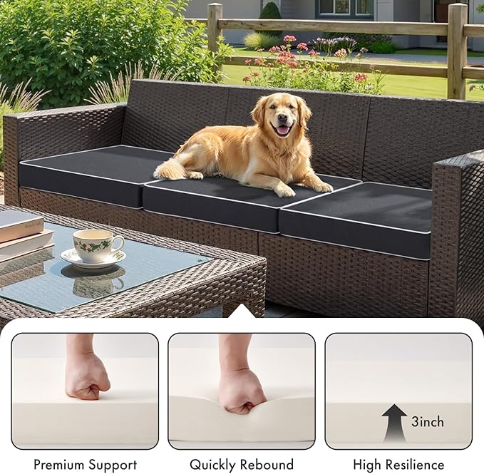 MIULEE Grey Outdoor Chair Cushions Set of 2, 19x19x3 Inch Waterproof Patio Seat Cushions for Outdoor Furniture Couch Sofa, 3 Year Color Fastness High Density Foam with Adjustable Ties