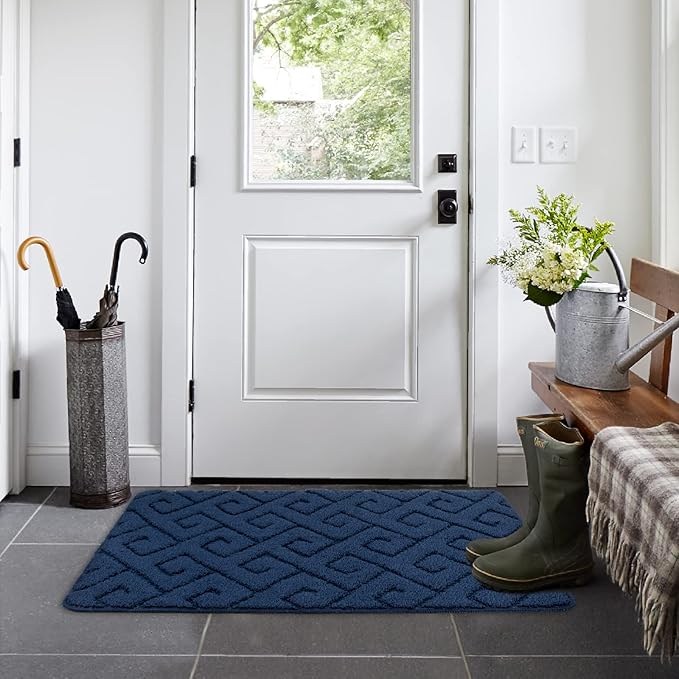 Walensee Indoor Doormat, Front Door Mat for Entrance (32"x48"Navy Blue) Machine Washable Entryway Rug, Non Slip Trapper Door Rugs Absorbent Dirt Low Profile Shoes Scraper Inside Floor Mats