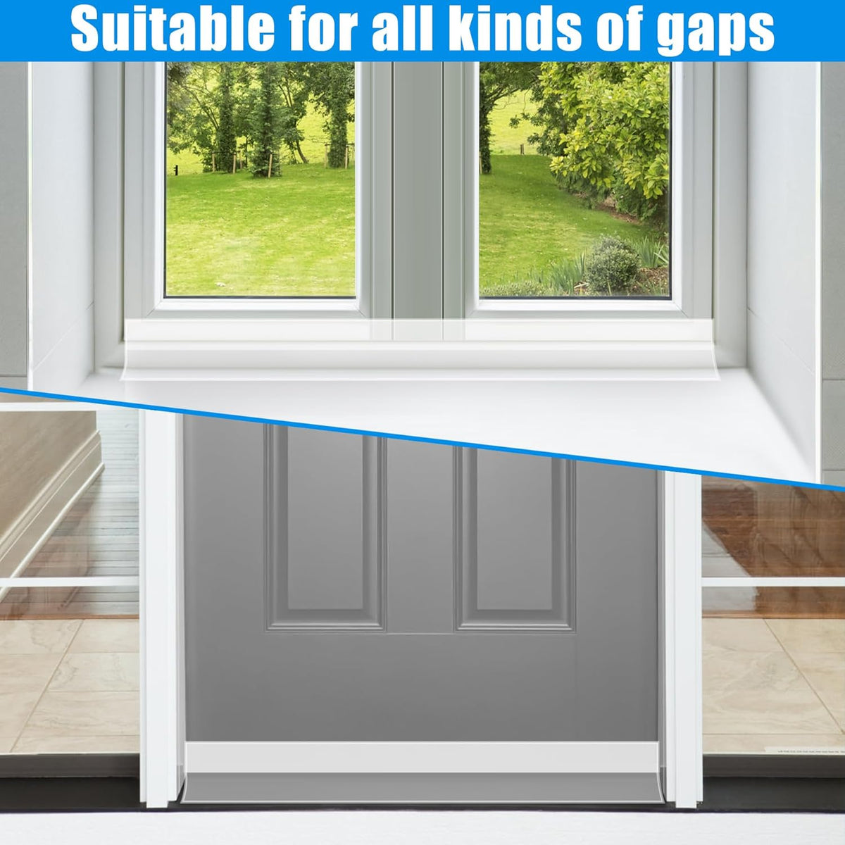 Draft Seal Tape for Doors and Windows 2 in x 10 Ft Silicone Weather Stripping Extra Thick 2mm Door Seal Strip with Strong Adhesive Draft Insulation Stopper Side Seal - Clear