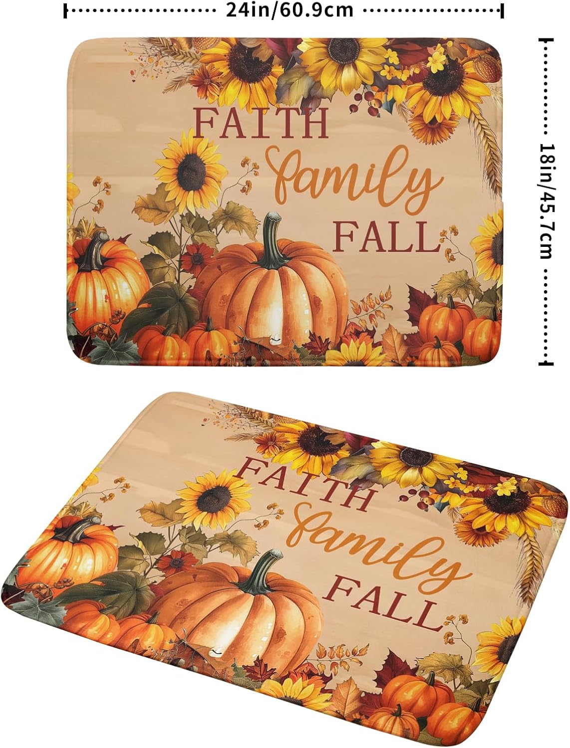 Fall Pumpkin Sunflower Dish Drying Mat 18”x24” Faith Family Fall Drying Mat for Kitchen Counter Absorbent Autumn Orange Pumpkins Thanksgiving Dishes Pad Drainer Mat Protector for Kitchen Fast Dry