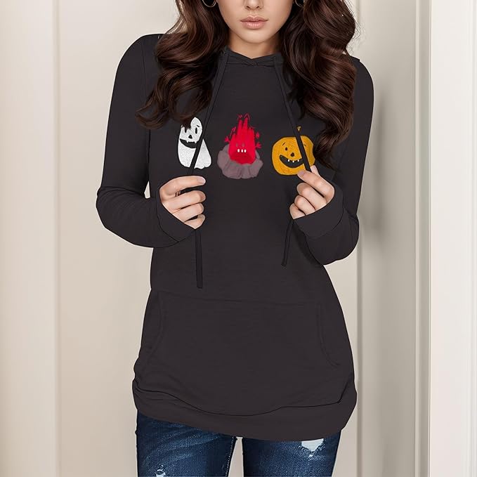 Halloween Sweatshirts For Women Long Sleeve Spooky Graphic Sweatshirts Pumpkin Pullover Halloween Party Club Wear