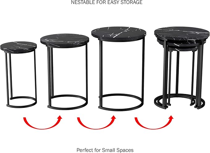 Lavish Home Nesting Tables - Set of 3 Round Side Tables for Living Room, Bedroom, or Home Office - Faux Marble End Table Set - Modern Living Room Furniture (Black)