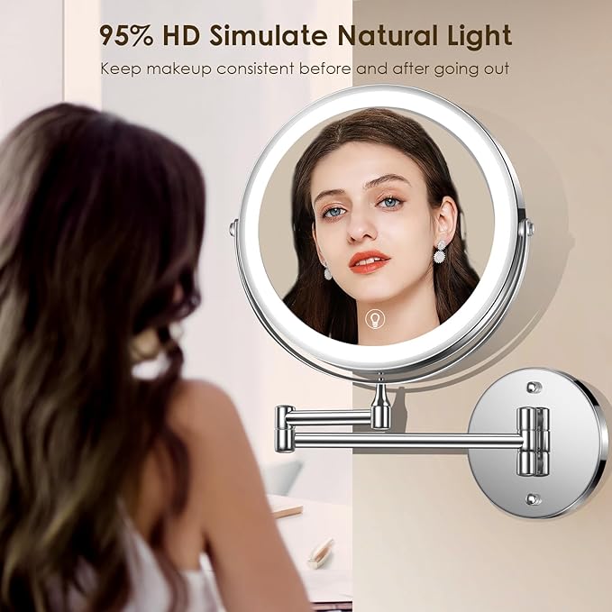 MNIENT Wall Mounted Lighted Makeup Mirror, 3 Colors Led Vanity Mirror
