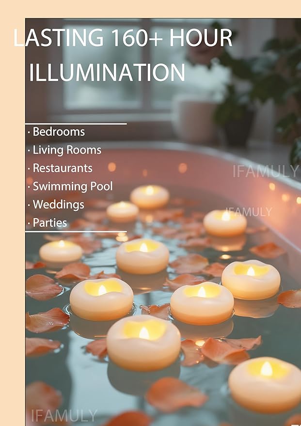 Floating Candles, 12 Packs 2.3 Inch Flameless LED Candle, 160+ Hour Battery Operated Waterproof Tealights for Wedding Centerpieces Marriage Proposals Pool Party Cylinder Vases Spa Christmas New Year