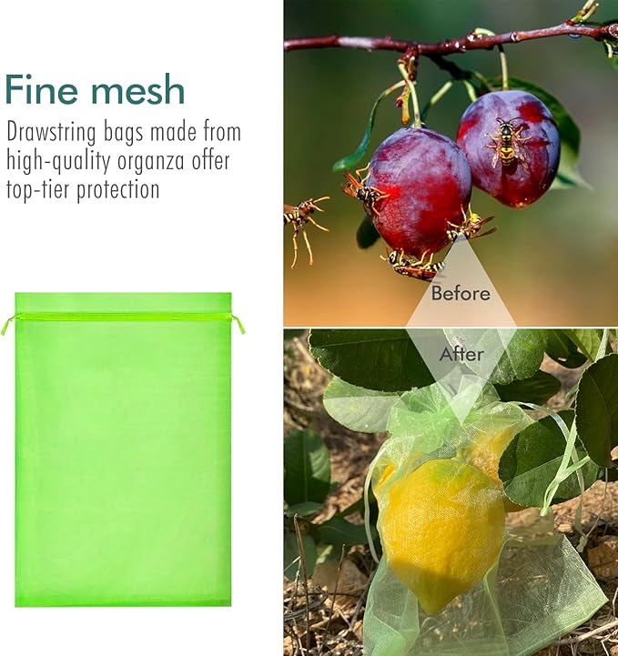 Fruit Protection Bags, Fetanten 40 PCS 4 x 6 Inch Mesh Drawstring Bag for Fruit Trees, Small Green Garden Fruit Plant Netting Cover Bag Protect Strawberry Blueberry Tomato from Bird Insect Pest