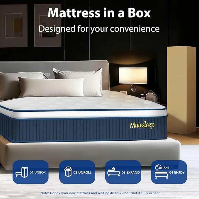 Queen Mattress 12 Inch, Medium Firm Hybrid Mattress with Memory Foam and Pocket Springs for Motion Isolation, Edge Support, Enhanced Lumbar Support