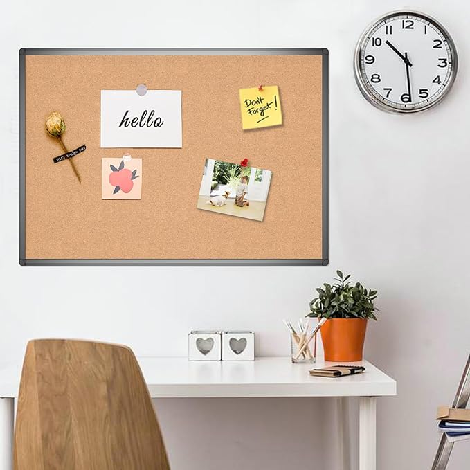 VIZ-PRO Cork Notice Board, 48 X 36 Inches, Cork Bulletin Board