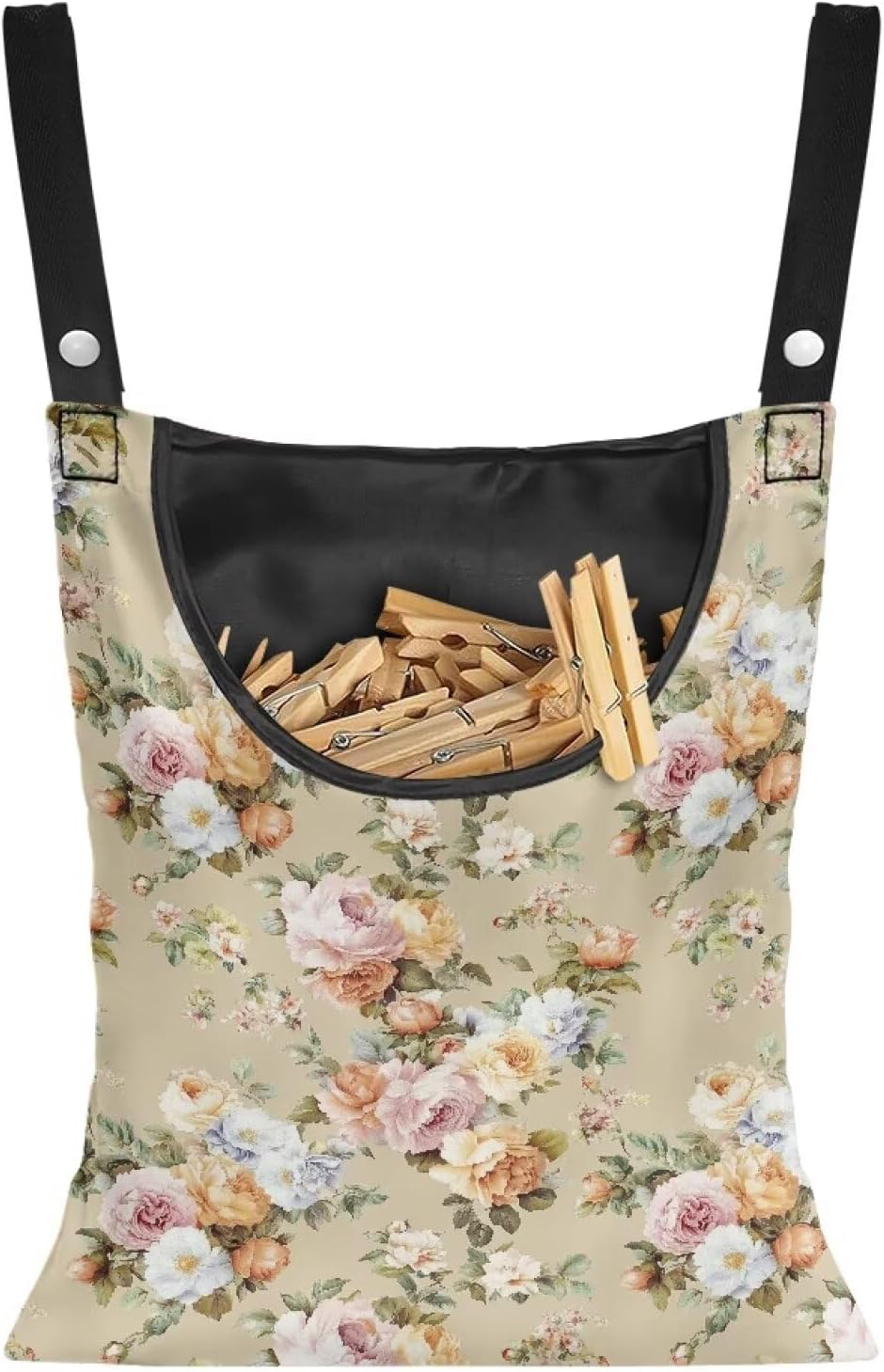 Clothespin Bag with Large Capacity for Mini Clothespins and Wooden Clothespins with Large Opening Storage Organizer Space-Saving Laundry Hanging Bag - Flower Pattern