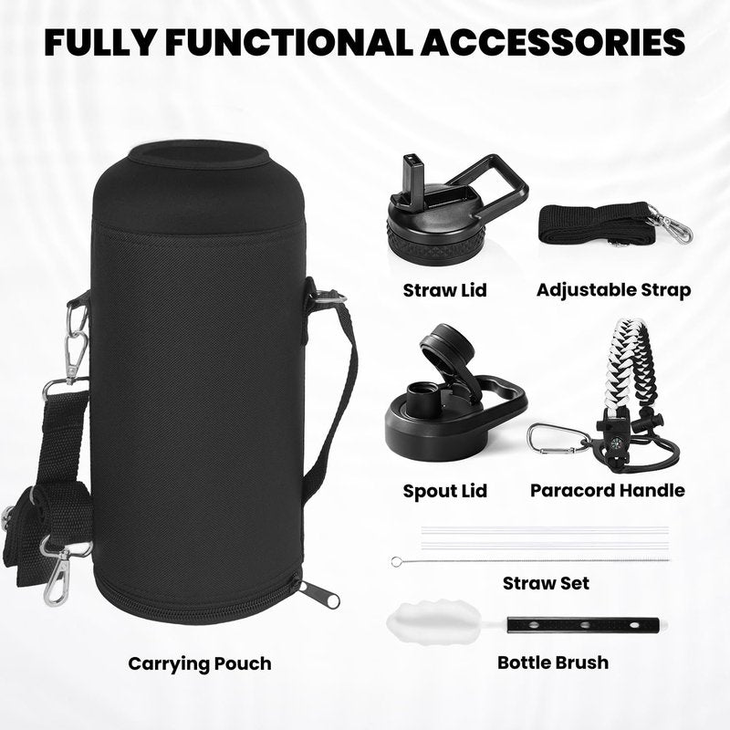 RAYMYLO Insulated Water Bottle 87 oz, Triple Wall Vacuum Stainless Steel (Cold for 48 Hrs), Leak Proof & Non-BPA, Modern Water Flask Jug with Paracord Handle & Straw Spout Lids, Ombre: White/Black