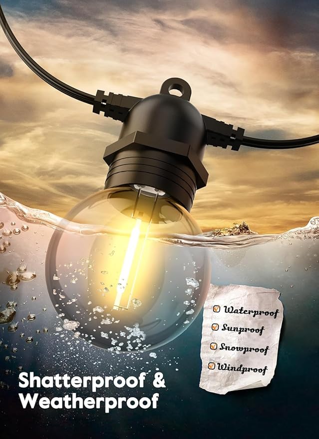 Brightown 34FT Outdoor Solar String Lights - LED G40 Pro Patio Energy Saving with 11 Shatterproof Bulbs, 3 Light Modes Waterproof Hanging Lights for Outside Garden Backyard Decor - Last for 20Hrs+