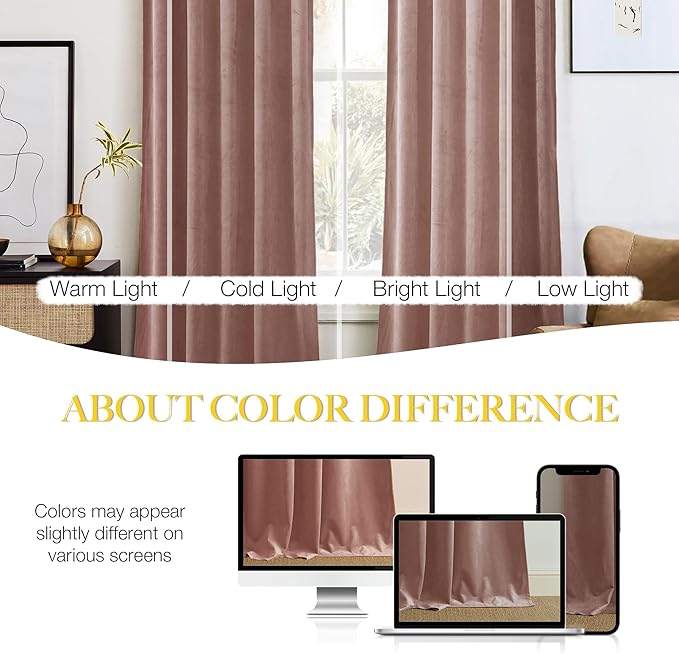 NICETOWN Dusty Pink Velvet Curtains 90 inches Long 2 Panels Set, Thermal
