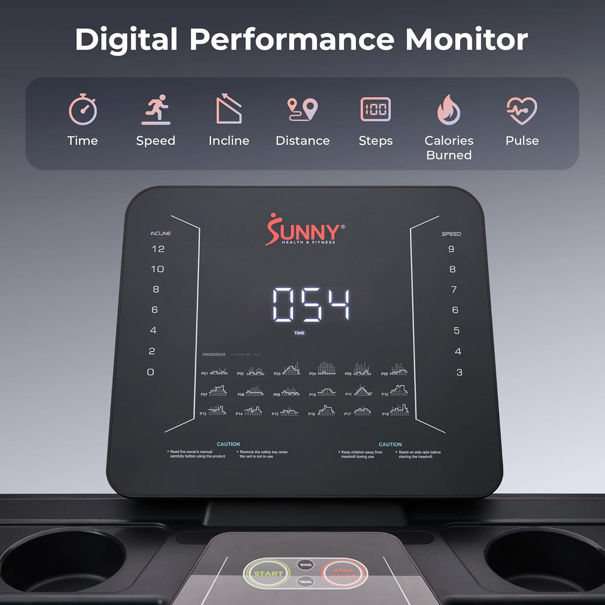 Sunny Health & Fitness Smart Treadmill - Heavy-Duty Auto Incline with 20" Running Deck & Free App Access