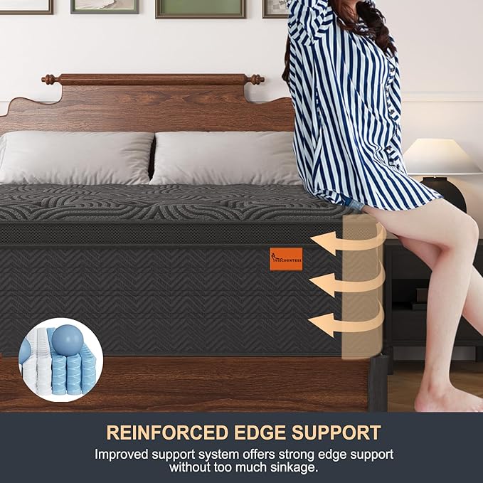 King Size Mattress, 9 Inch Hybrid Mattresses with Durable Support, Motion Isolation & Individually Poctet, 100 Night Trial, Dark Grey