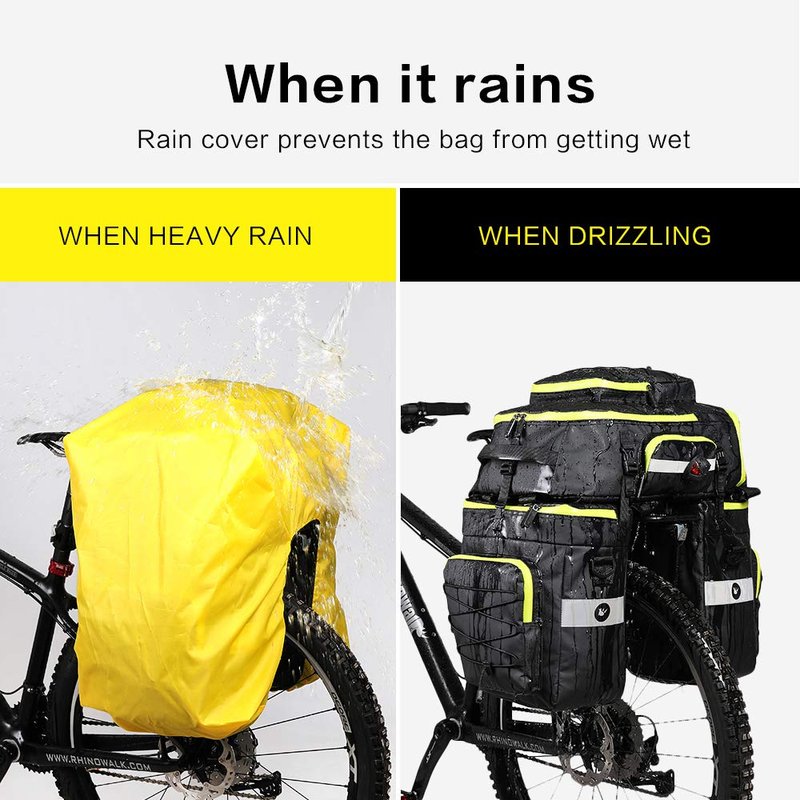 Rhinowalk 3 IN 1 Bike Pannier Bag Multifunctional Bicycle Rear Rack Carrier Bag Backpack with Raincover