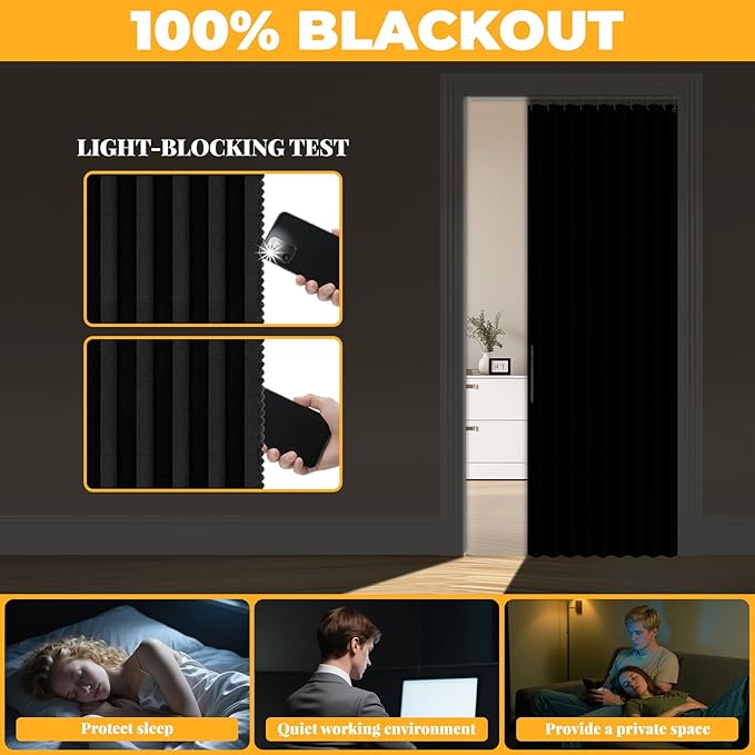 AJAZZ 100% Blackout Magnetic Door Curtain Accordion Doors Interior Closet Door