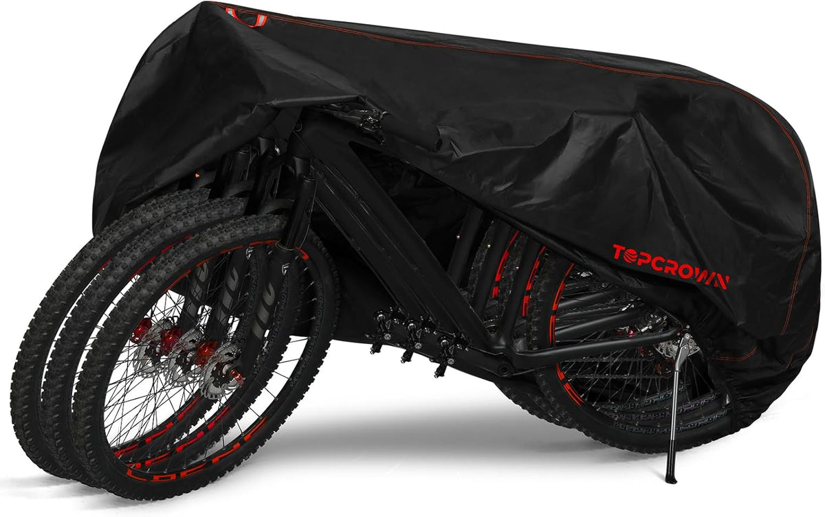 Topcrown Waterproof Bike Cover - Outdoor Storage for 3 Bikes | UV & Dust Protection, XXXL Size (Black & Red)