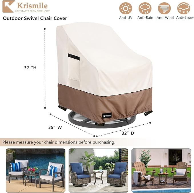Outdoor Swivel Rocker Chair Cover 2Pack, Waterproof Rocking Chair Covers, All-Weather Protection Outdoor Lawn Patio Furniture Covers for Patio Chair 32" W x 35" D x 32" H, Beige